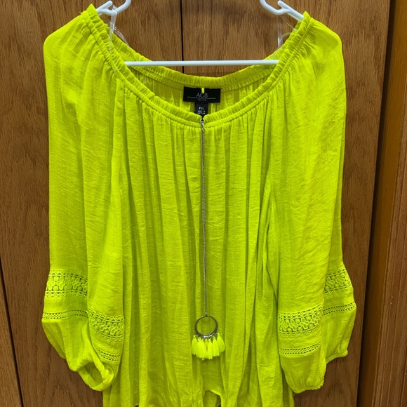 AGB XL Yellow Boho Blouse Lace Sleeve With Necklace Attached - Picture 1 of 1